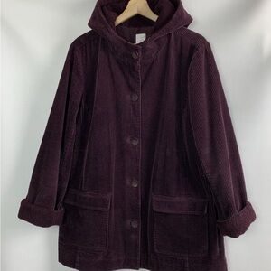 J. Jill Women's Large Purple  Corduroy Hooded Button Cuff Jacket